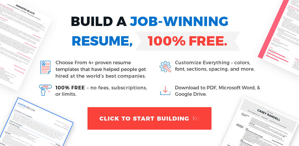 Screenshot of free resume templates to match your cover letter in my free resume builder tool