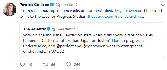 Screenshot of a tweet from Stripe founder Patrick Collinson