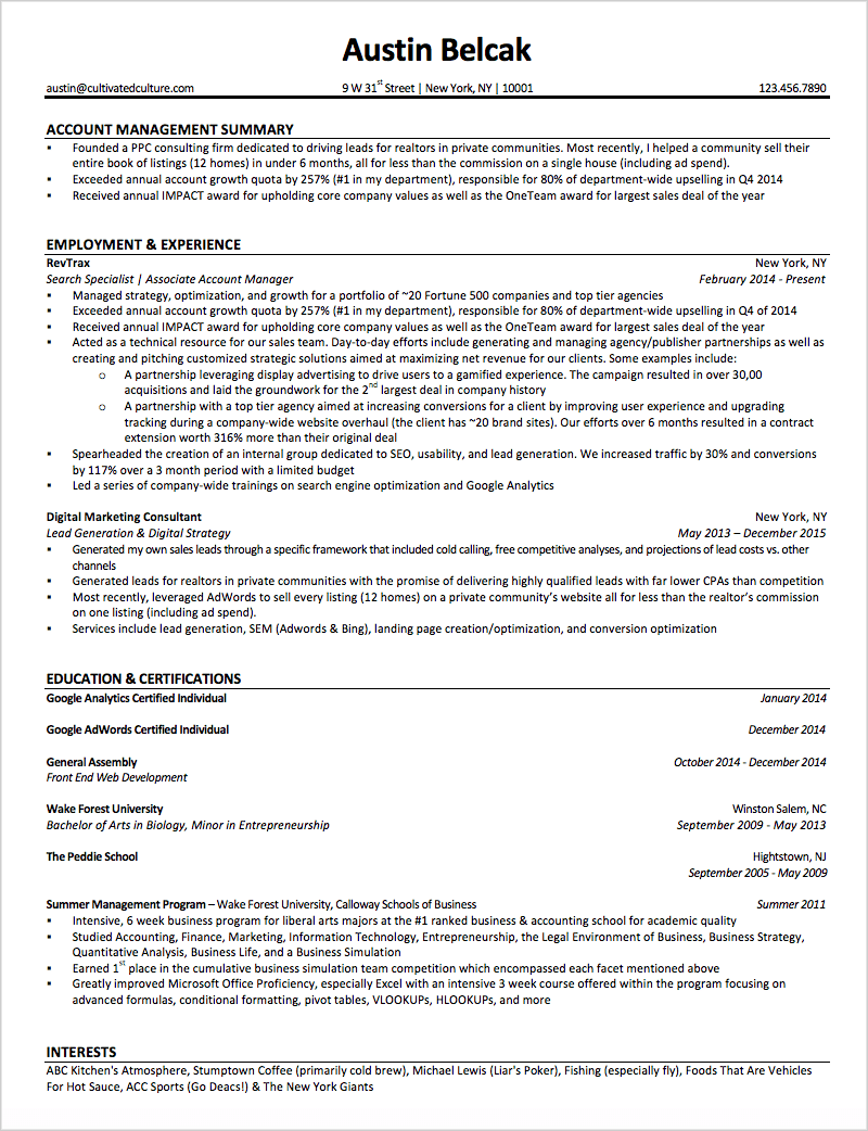 Austin's Resume Example Used At Microsoft & Google