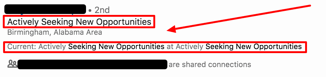 LinkedIn Headline Mistake - Actively Seeking Opportunities