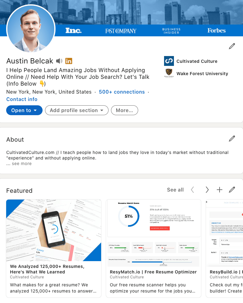 Austin's LinkedIn Featured Section
