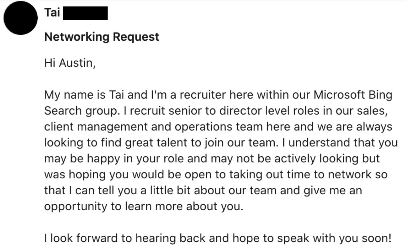 LinkedIn Message From Microsoft Recruiter