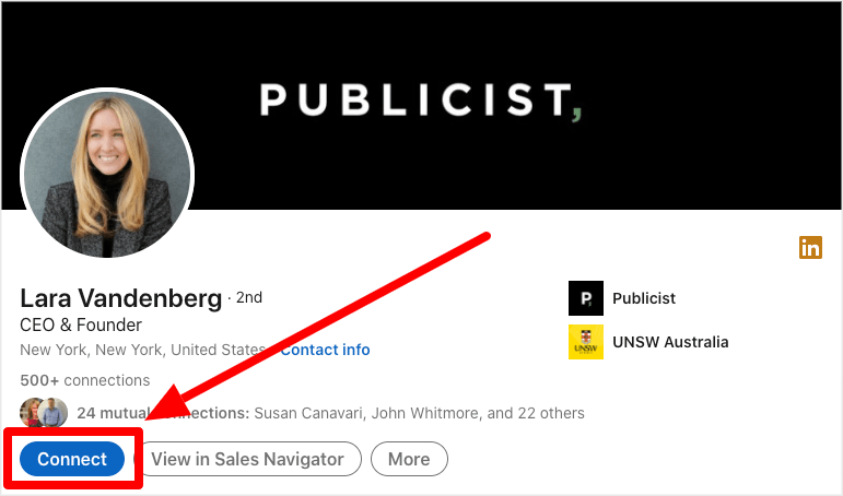 Example of the Connect Button on LinkedIn Profile