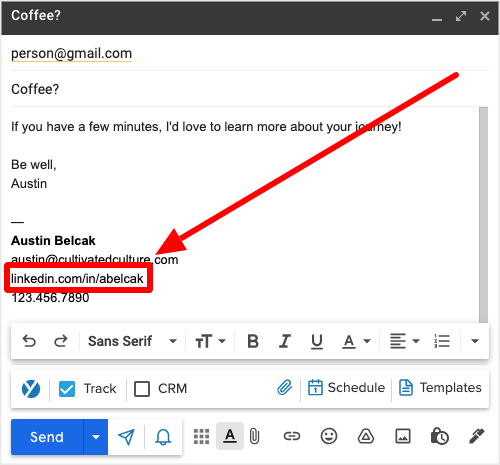 Example of LinkedIn URL in an email signature